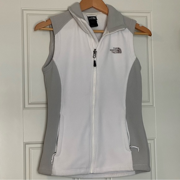 The North Face Vest Women’s XS White Light Gray Fleece Flashdry  Full Zip Logo - Picture 1 of 6